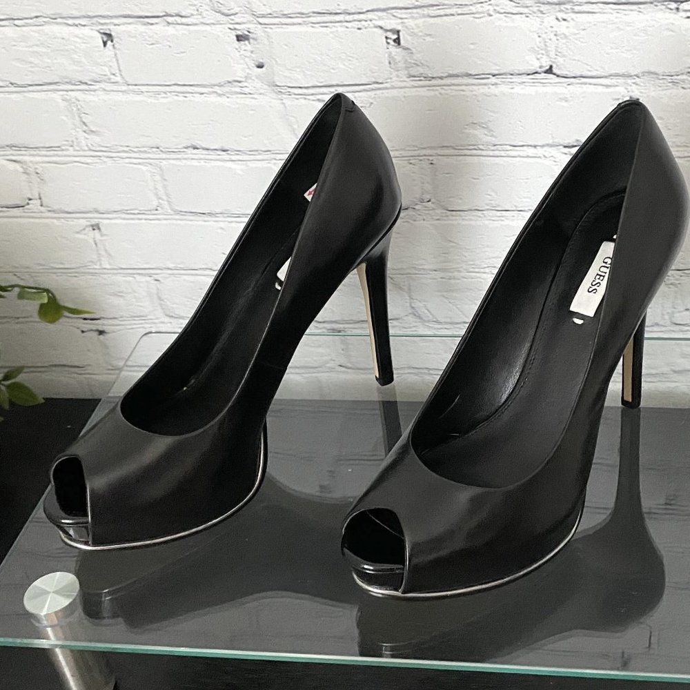 Guess open toed heels, black size 7.5